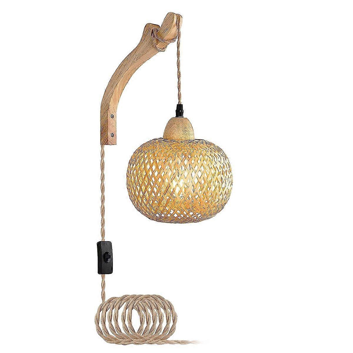 Bamboo Lantern Wall Lamp Rattan Wicker E27 Chandeliers EU Plug