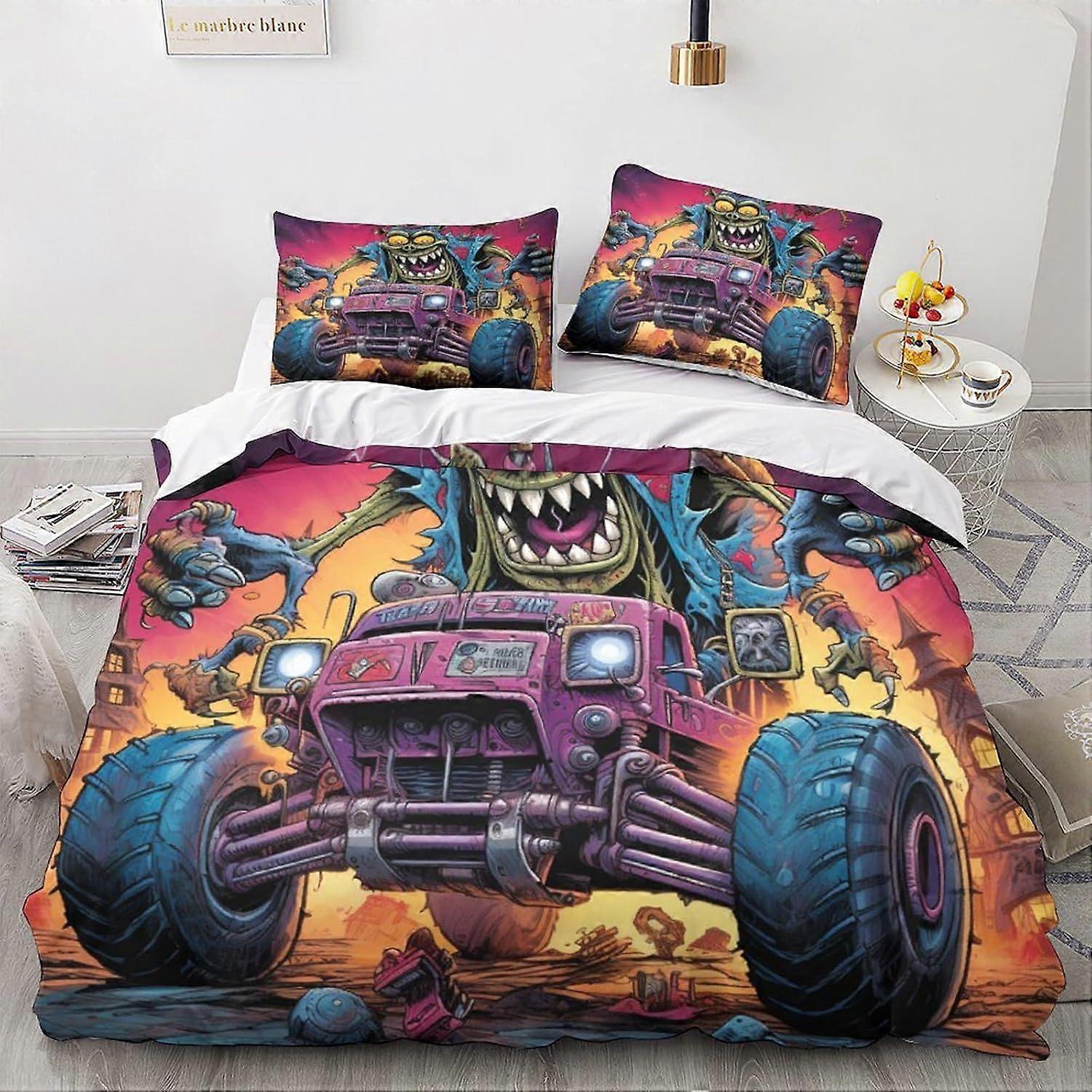 LikeEj الوحش غطاء لحاف ، 3D خمر سيارة الفراش الكرتون لحاف الأغطية ، ستوكات غطاء السرير مع حقائب وسادة مزدوجة