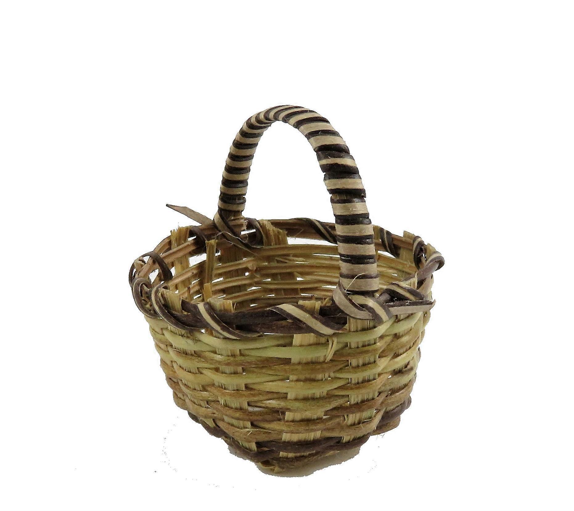 Dolls House Deep Wicker Woven Basket Round With Handle Shop Garden Accessory
