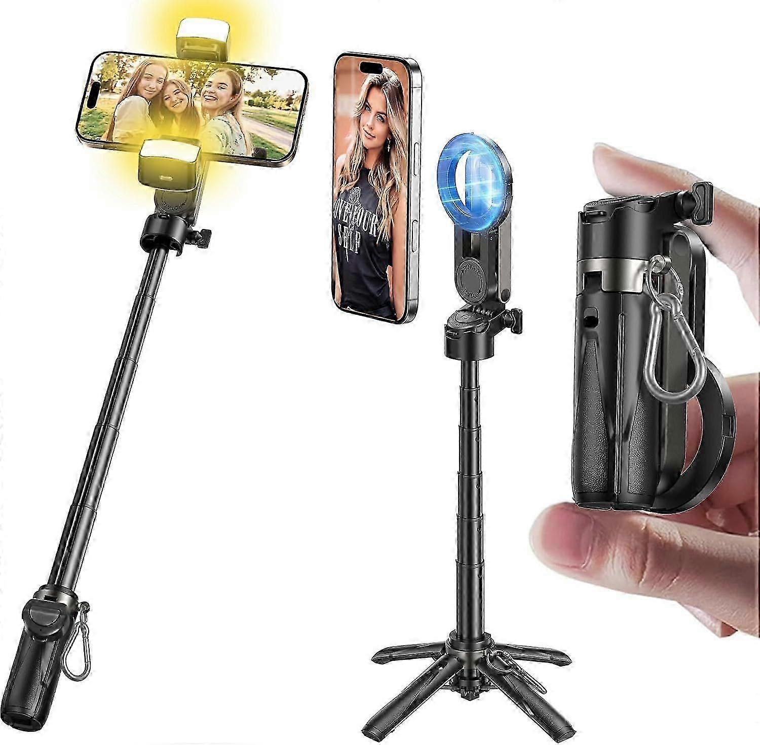 MAGIC JOHN Phone Tripod with 2 Selfie Lights, Portable Pocket-Sized Selfie Stick