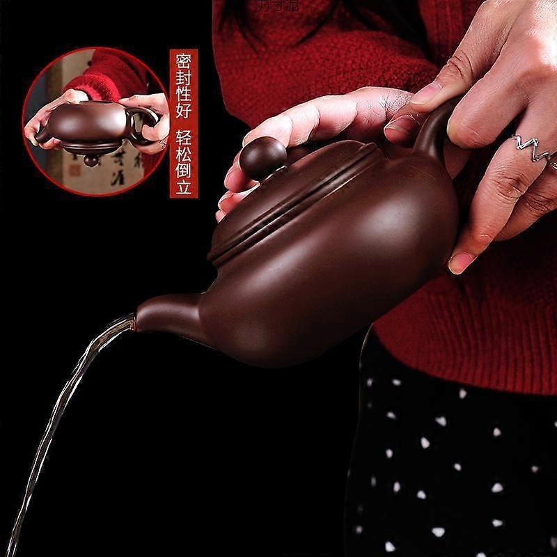 Rongtian Teapot (Water Cut-off) + 4 100ml Cups Black Yixing Large Capacity Purple Clay Teapot Handmade Teapot Kung Fu Tea Set for Home Use, Can