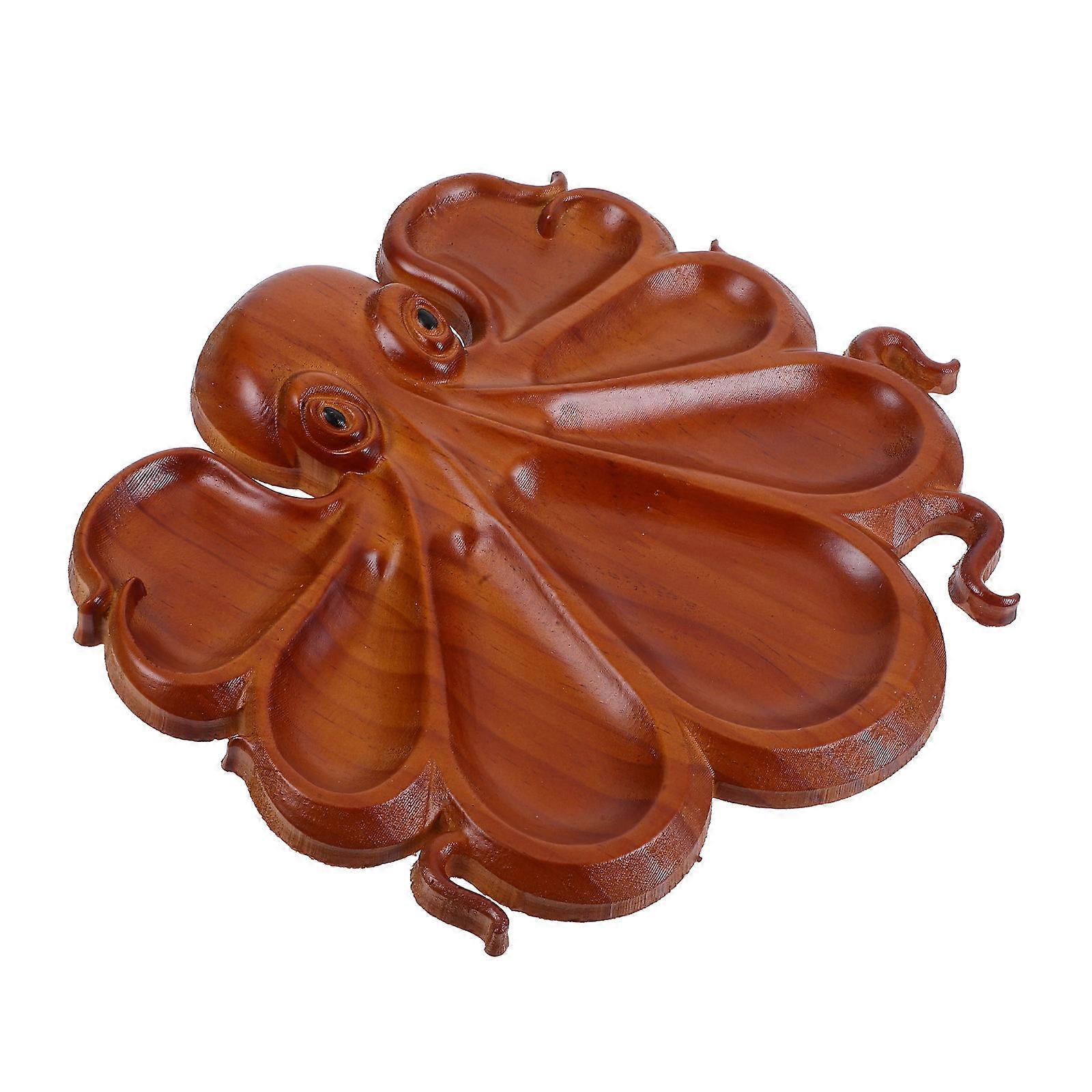 Brown Wood Fruit Tray for Serving Snacks Octopus Shape