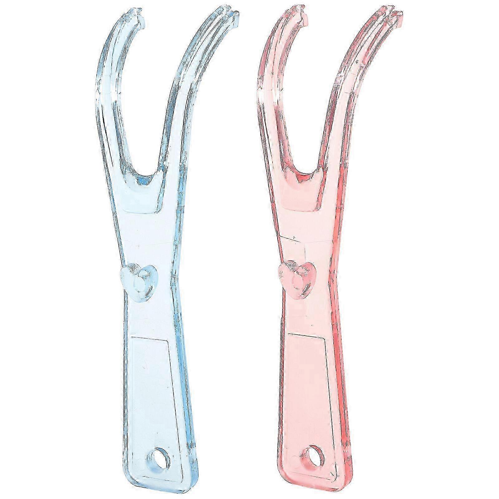 2pcs Dental Floss Holders Dental Flosser Built-In Spool Flat Wire Dental Floss Replacement Racks (Pink + Blue)