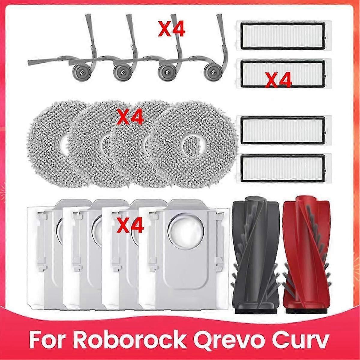 Replacement Side Brush & HEPA Filters for Roborock Qrevo, Includes Mop Cloth