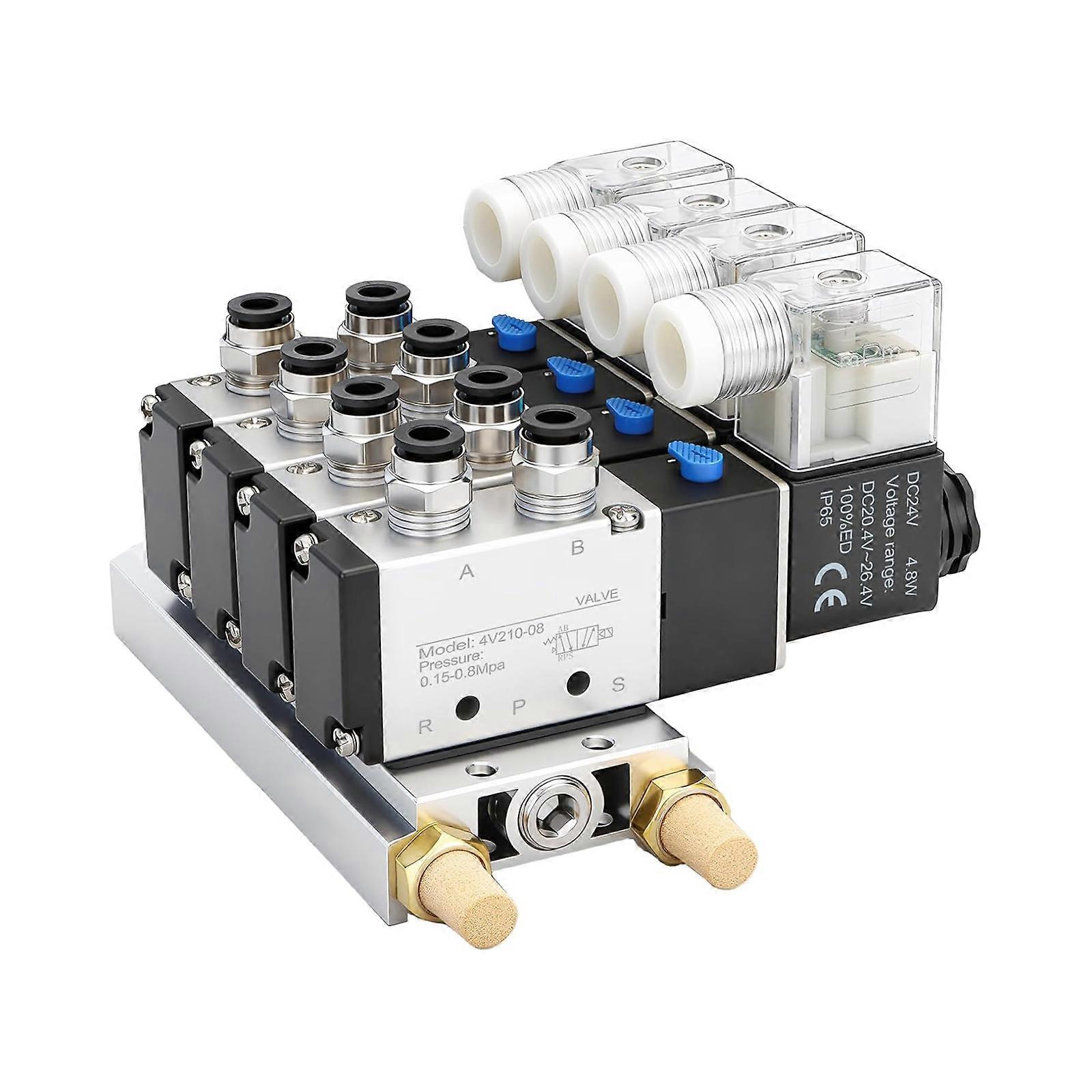 5 Way 2 Position Pneumatic Air Control Solenoid Valves Block Replacement 4 Station Solenoid Valves Manifold Enduring Multicolor