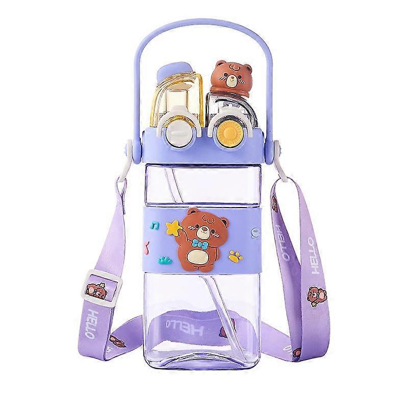 UFORU Cartoon pattern children's drinking cup,1 large capacity water bottle,two drinking methods ,home office school drinking cup with straw