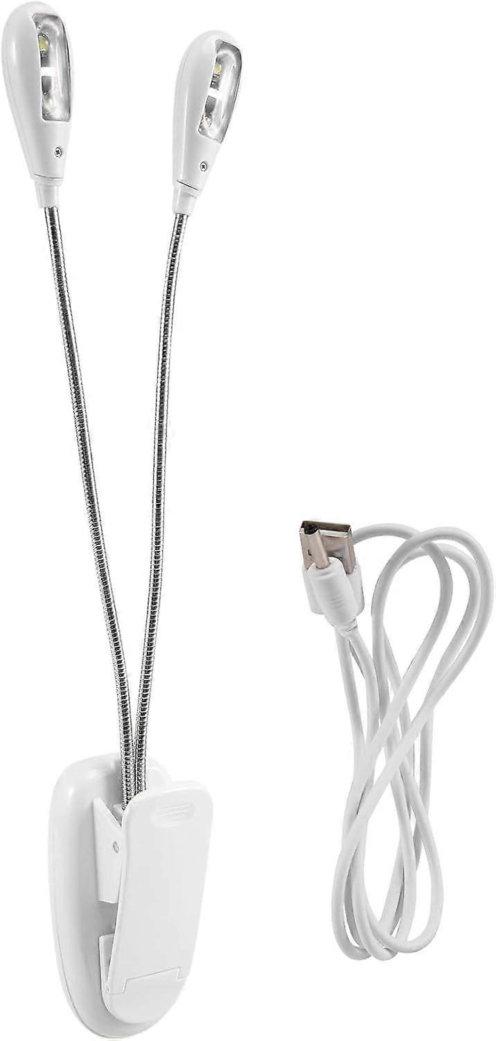 Music Stand Lamp, White Clip on LED Book Lights, USB and AAA Battery Operated, Reading Lamp in Bed, 4 Brightness Levels