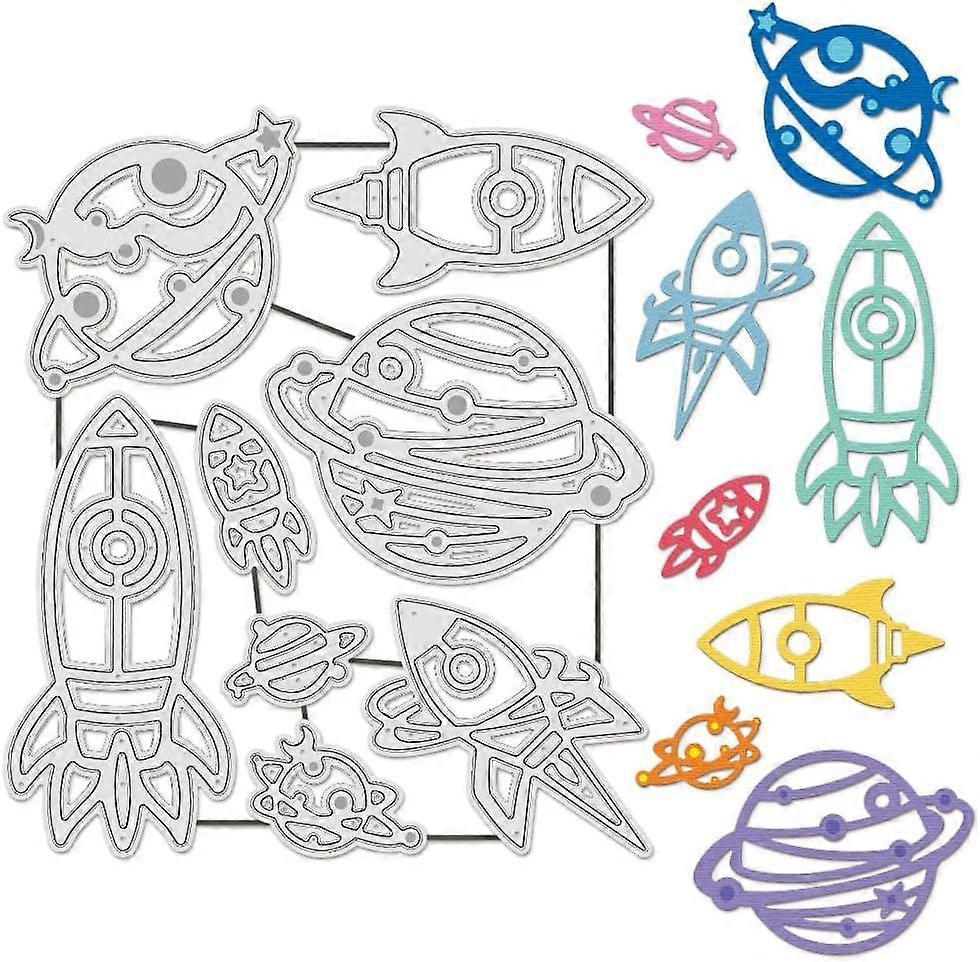 8Pcs Metal Planet Rocket Cutting Dies for Card Making Space Universe Die Cuts Spaceship Moon Decorative Embossing Stencils Template Mould for Scrapboo
