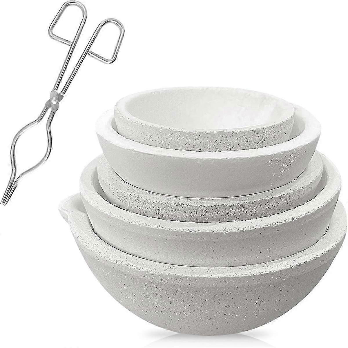 6 عبوات وعاء بوتقة من السيراميك مع ملقط بوتقة مقاس 7.87 بوصة ، لصب تكرير الشعلة تذوب الذهب سيلفي