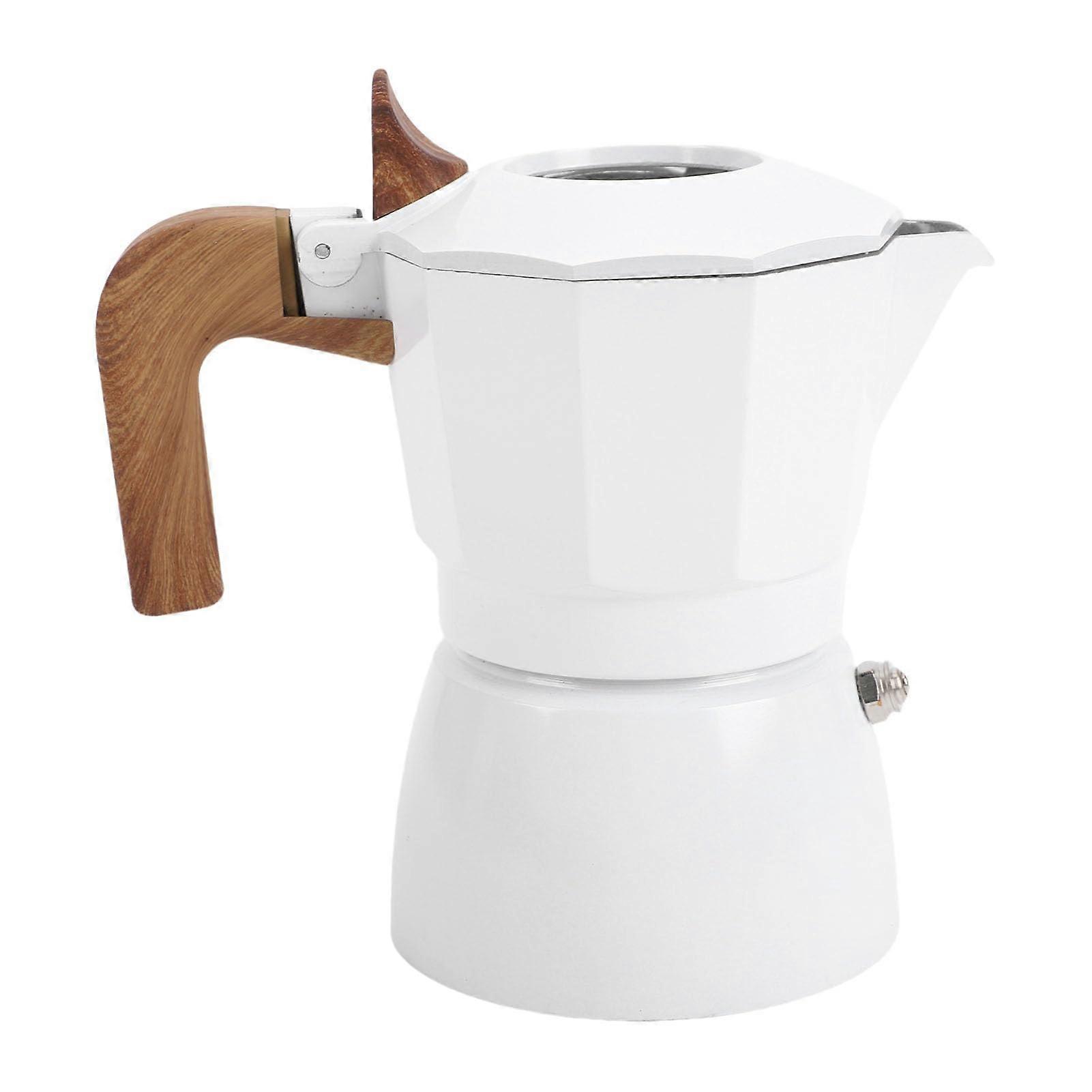 Stovetop Espresso Maker with Dual Valve Pressure Extraction, Wood Handle, Fast Brewing 100ML White