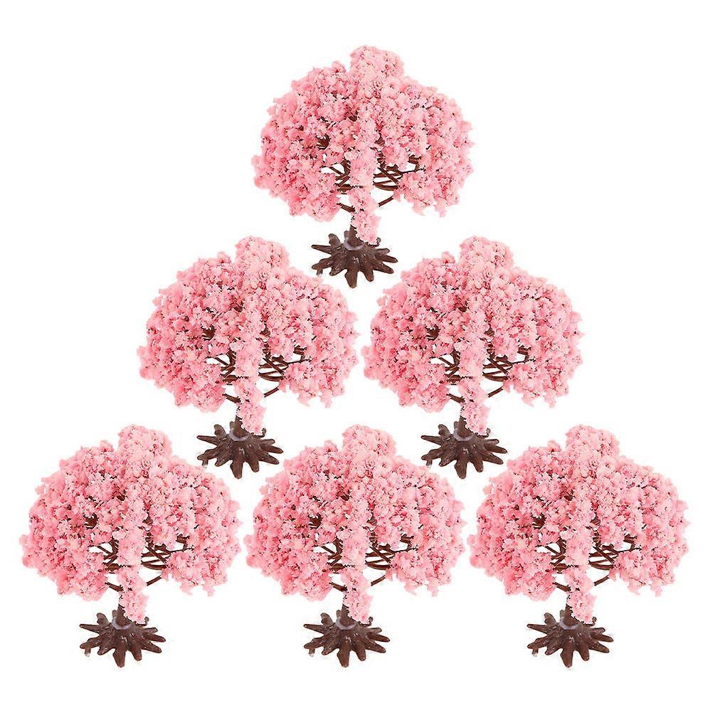 Pink Artificial Cherry Blossom Tree Model for Decoration 6Pcs Miniature Set