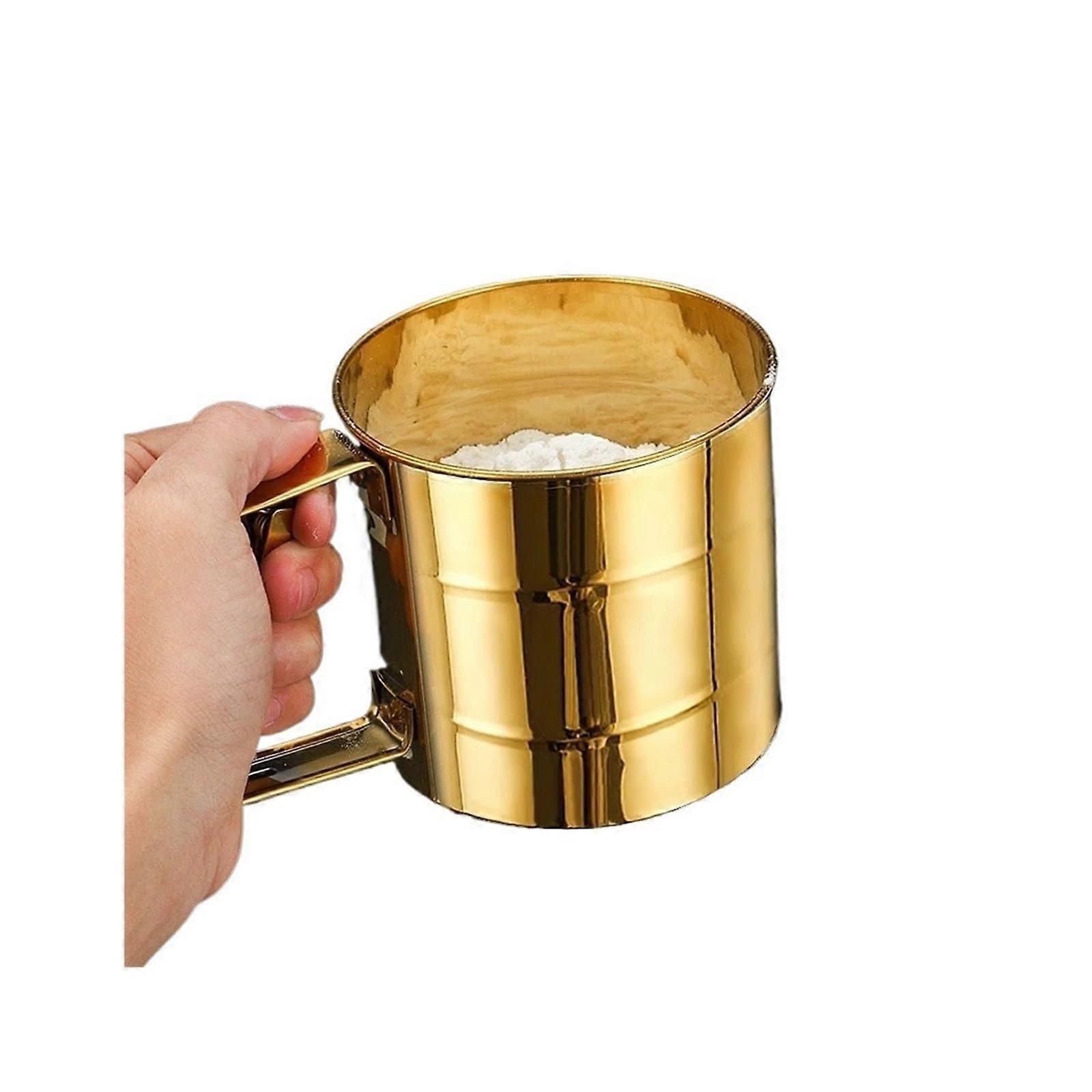 SemiAutomatic Flour Sieve with Measuring Scale Stainless Steel Mesh Sifter for Baking Gold