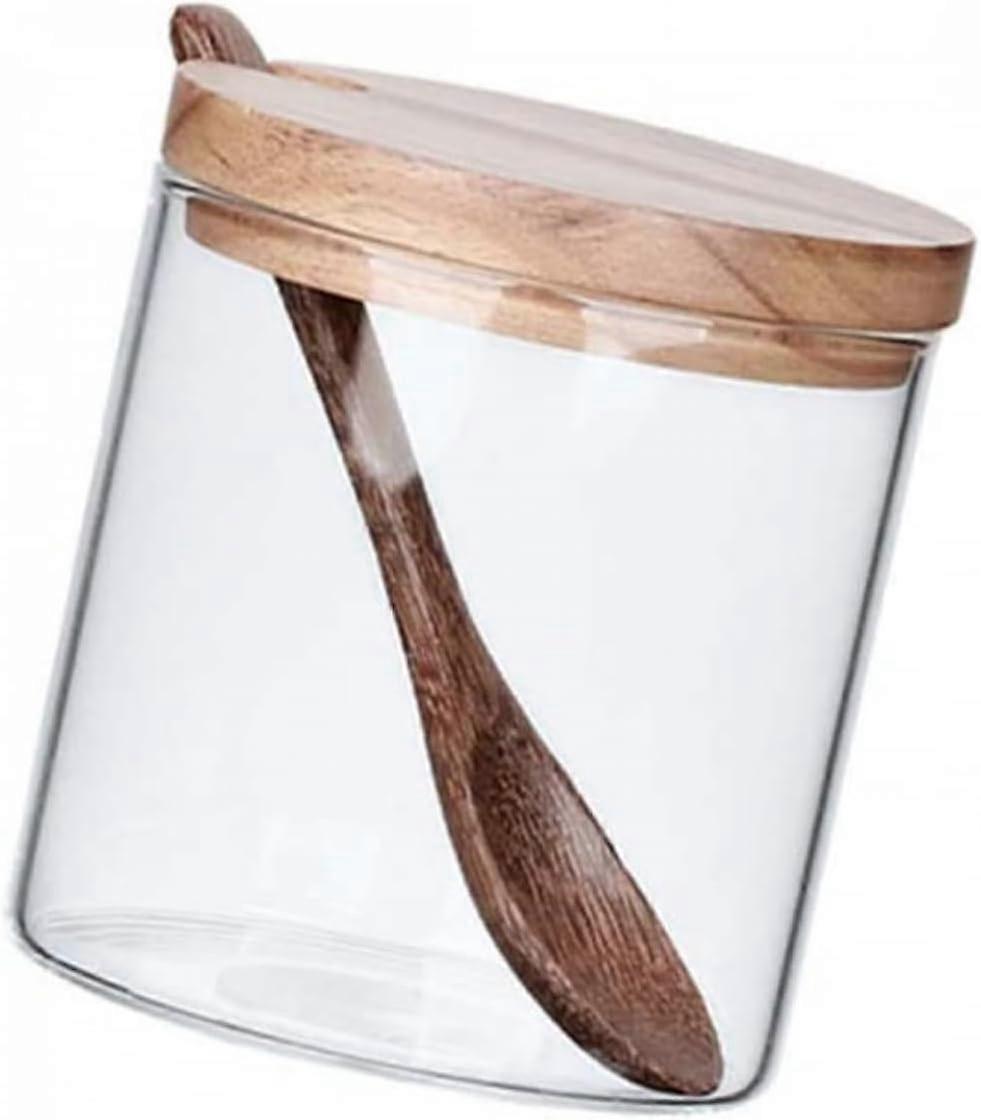 Spice Jar Glass Container with Lid and Spoon for Fresh Kitchen Storage and Dining