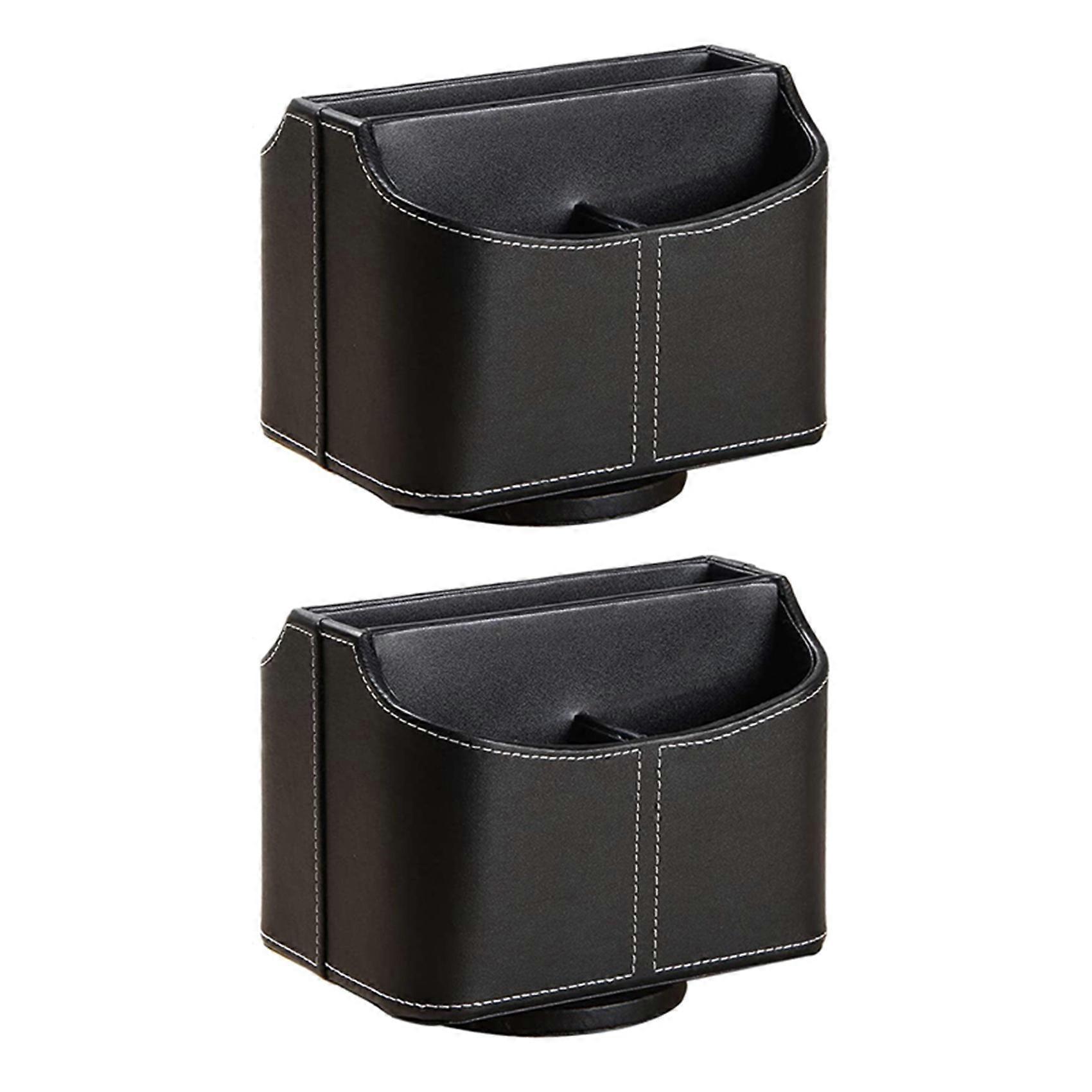 2X Leather Remote Control Holder,360 Degree Spinning Desk TV Remote Caddy,Bedside Table Organizer