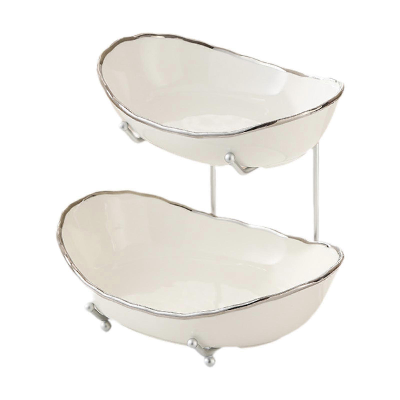 Tiered Ceramic Fruit Basket Stand with Durable Bowls for Kitchen Counter or Dessert Display