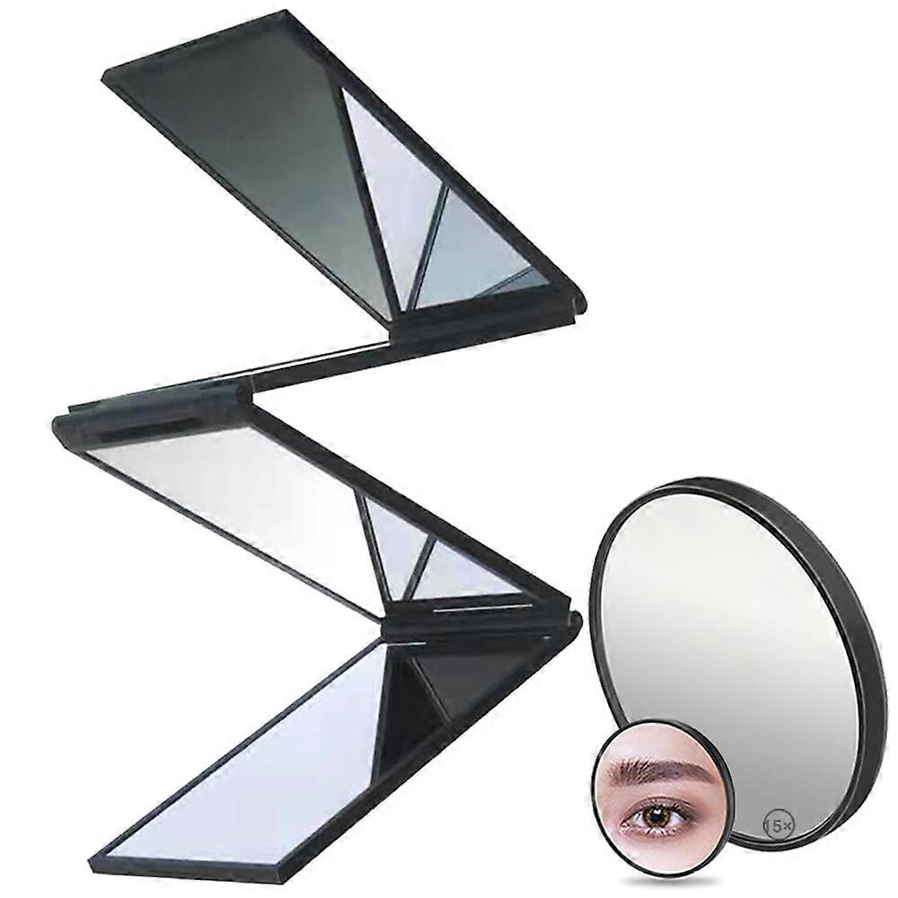 Foldable 4 Panel Vanity Makeup Mirror with 360° MultiAngle View and 15X Magnification