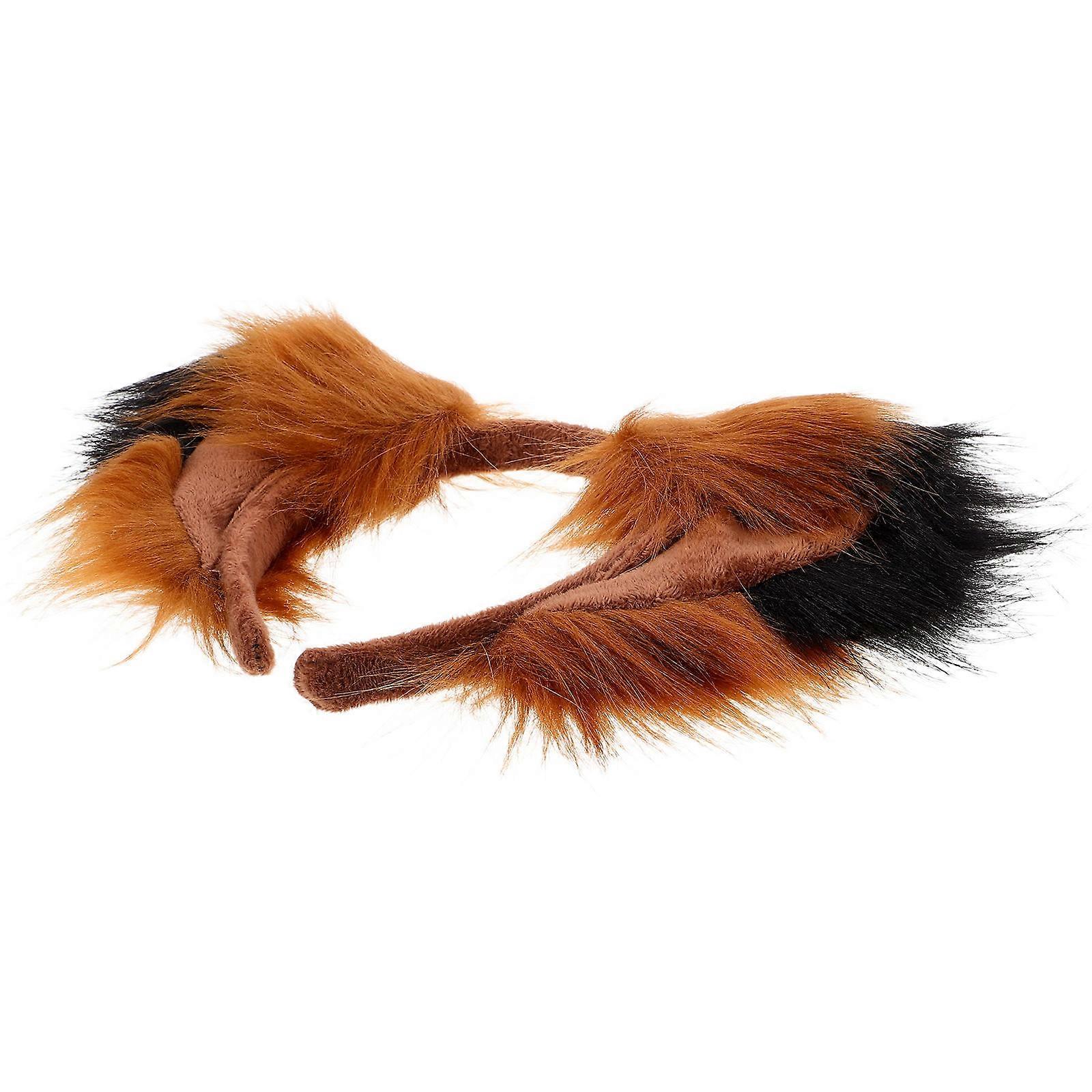 Fox Ears Plush Headband for Party in Japanese Style Brown Elastic Band