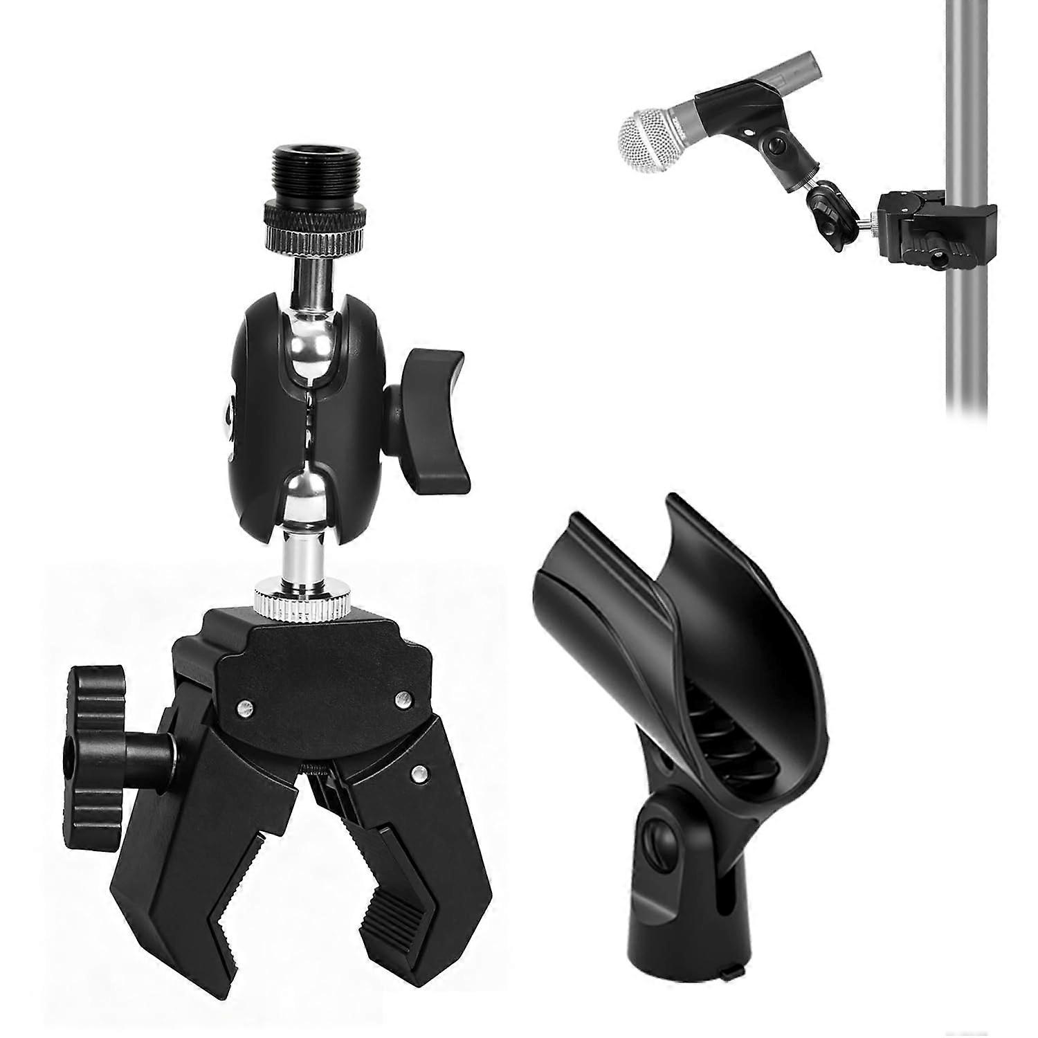 Heavy Duty Microphone Clamp Mount with 360° Rotation and Dual Ball Head for Desk or Pole