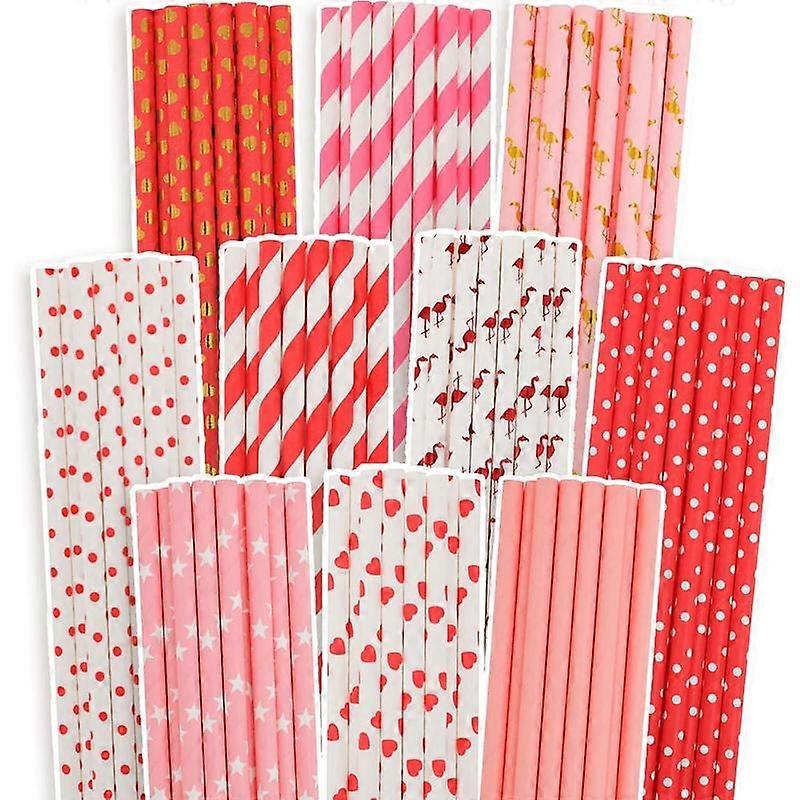 150 Packs  Paper Straws Drinking Disposable Stripe Straws Bulk