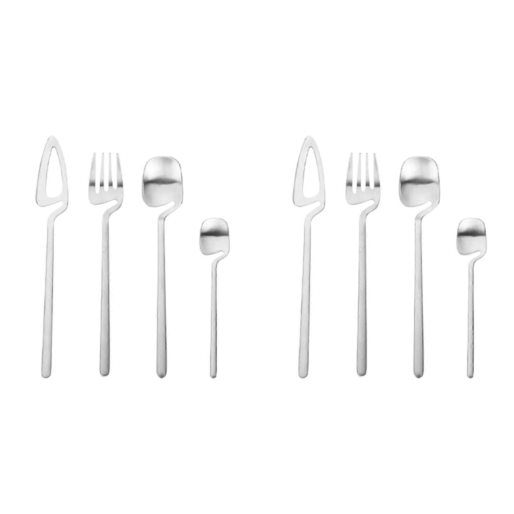 Matte Cutlery Set,Stainless Steel Dinner Tableware,Flatware Set,Knife Fork Spoon Dinnerware Set Party Set(Silver,8 PCS)