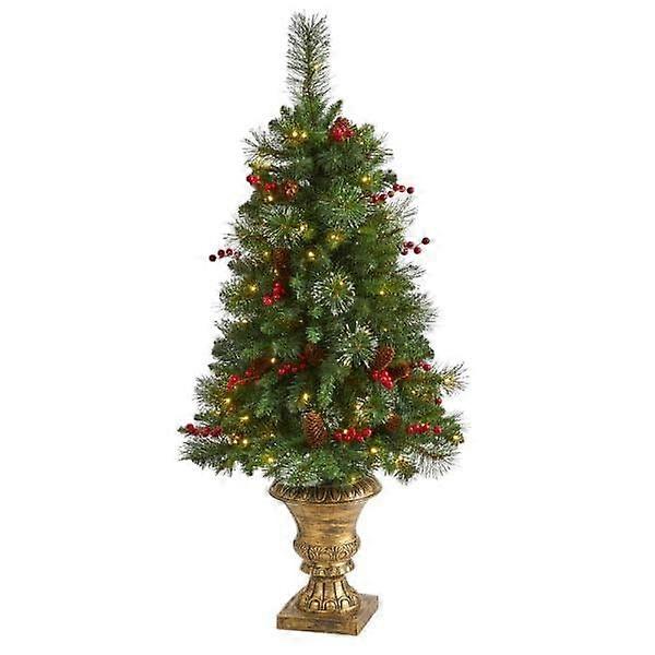 4ft PreLit Artificial Christmas Tree with Pinecones Berries and LED Lights in Decorative Urn