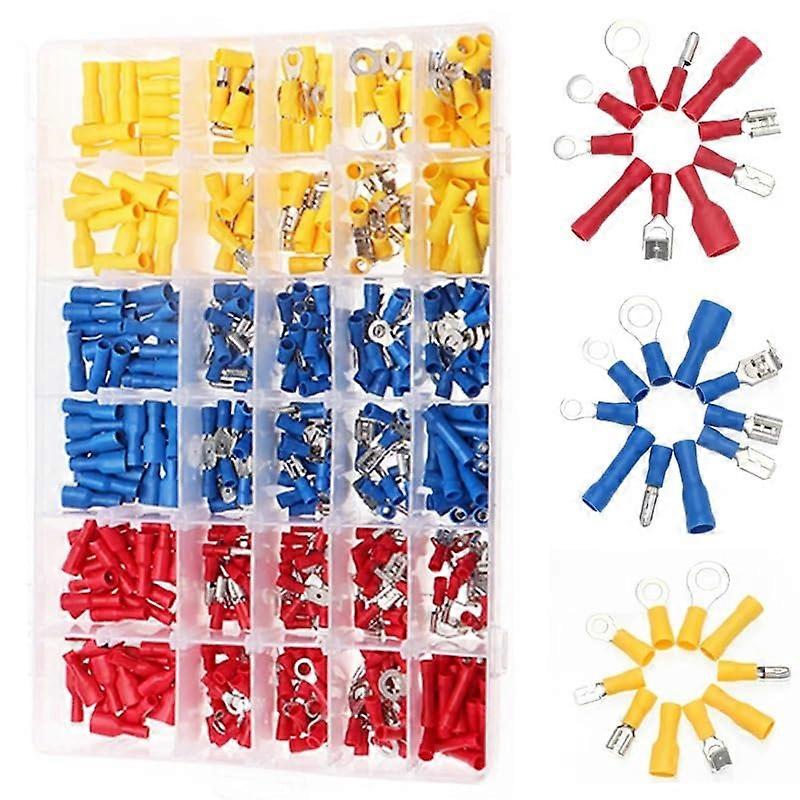 500pcs Insulated Wire Connectors Electrical Crimp Terminals Assorted Spade Ring Fork Butt Kit