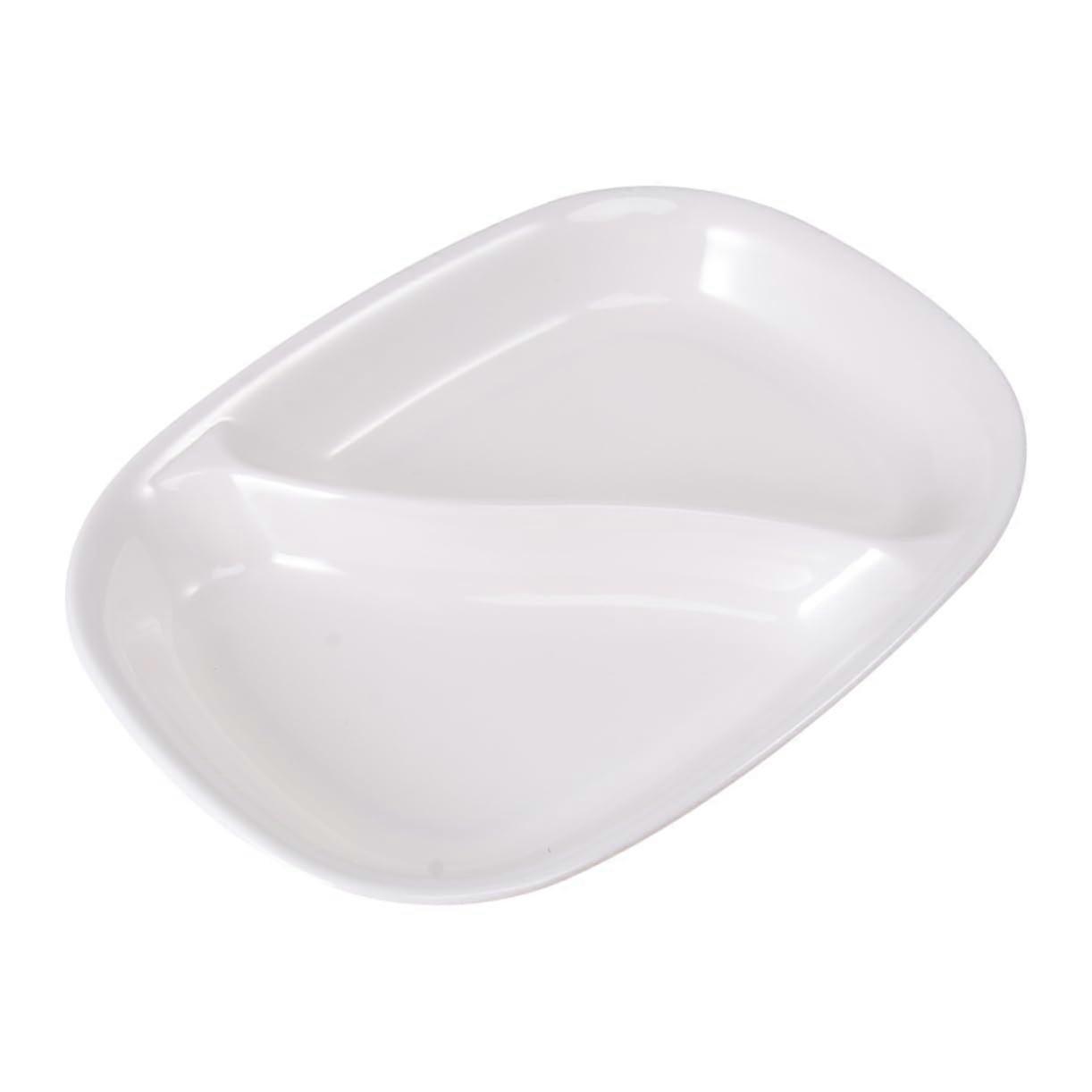 Rectangular Divided Snack Serving Plate with Dual Compartments, Stackable Lightweight Plastic Tray