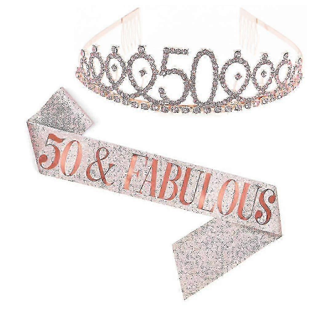 Women Glittering Rhinestone Letter Print Sash Tiara Set Birthday Party Supplies
