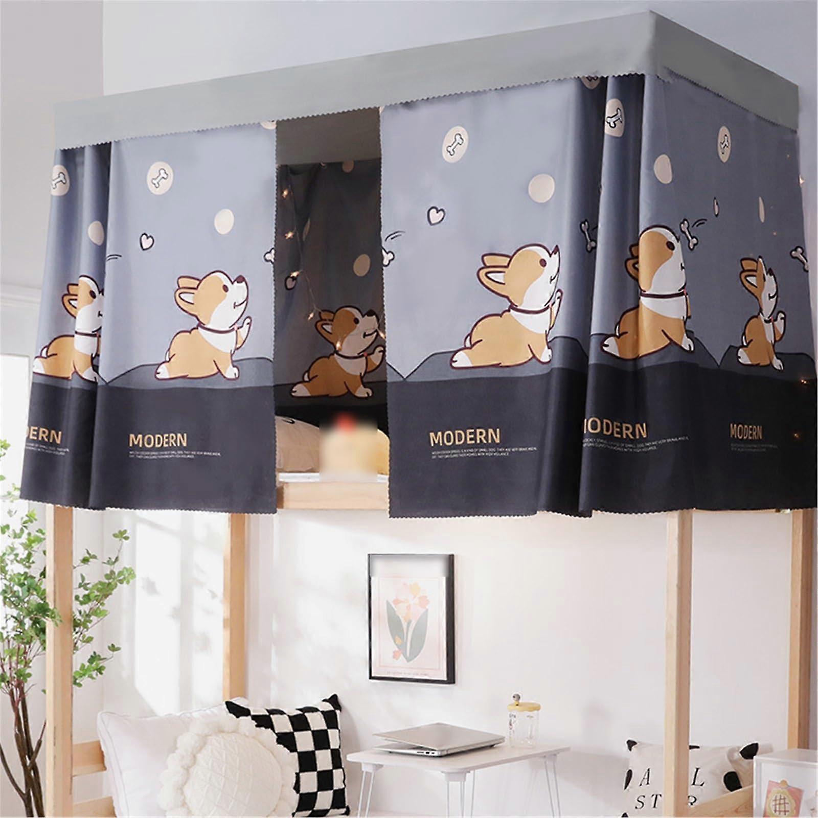 Dorm Bunk Bed Privacy Curtain Set with Full Coverage Light Blocking Breathable Fabric Dog A