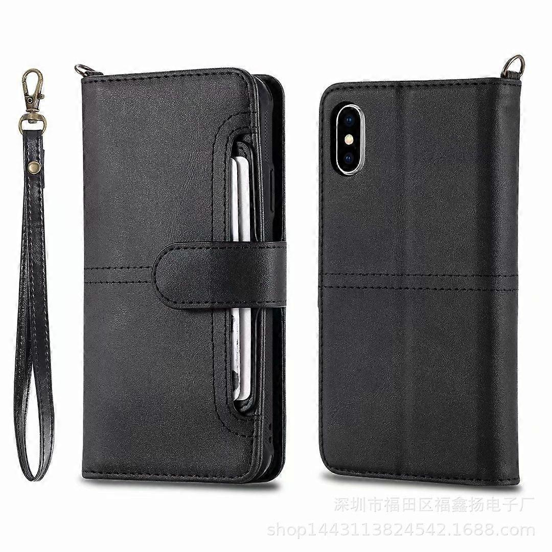 Case For Iphone 13 Mini Black Multi-function Anti-fall Split Leather Card Slot No6781