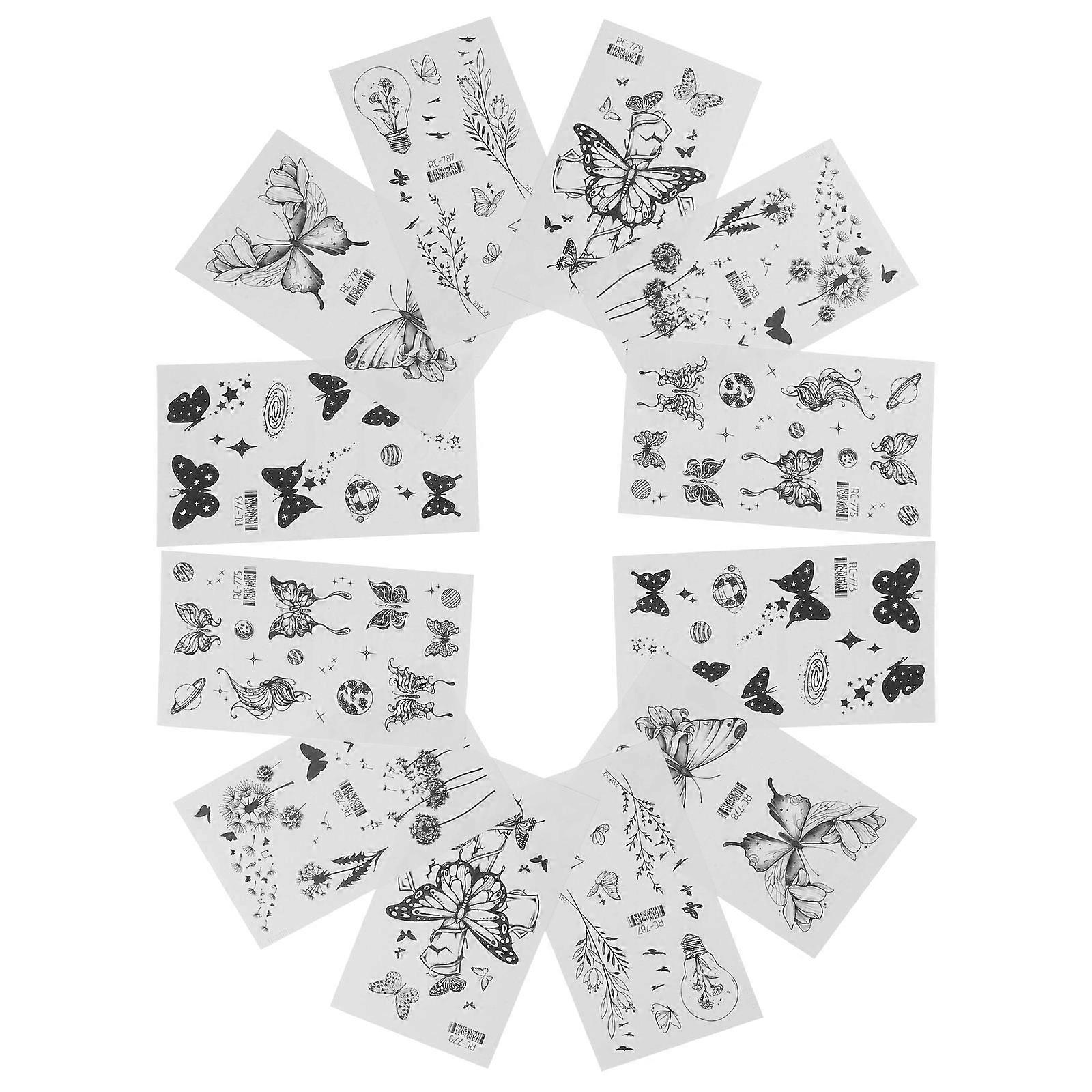 Butterfly And Flower Stickers Temporary Waterproof Removable 12Sheets