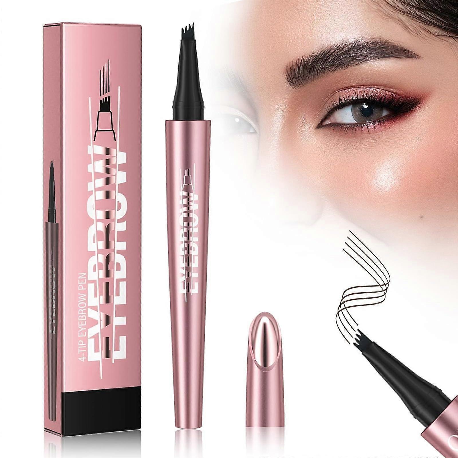 Microblading Eyebrow Pen Black, 4Tip Waterproof SmudgeProof Brow Pencil for Natural LongLasting Brows