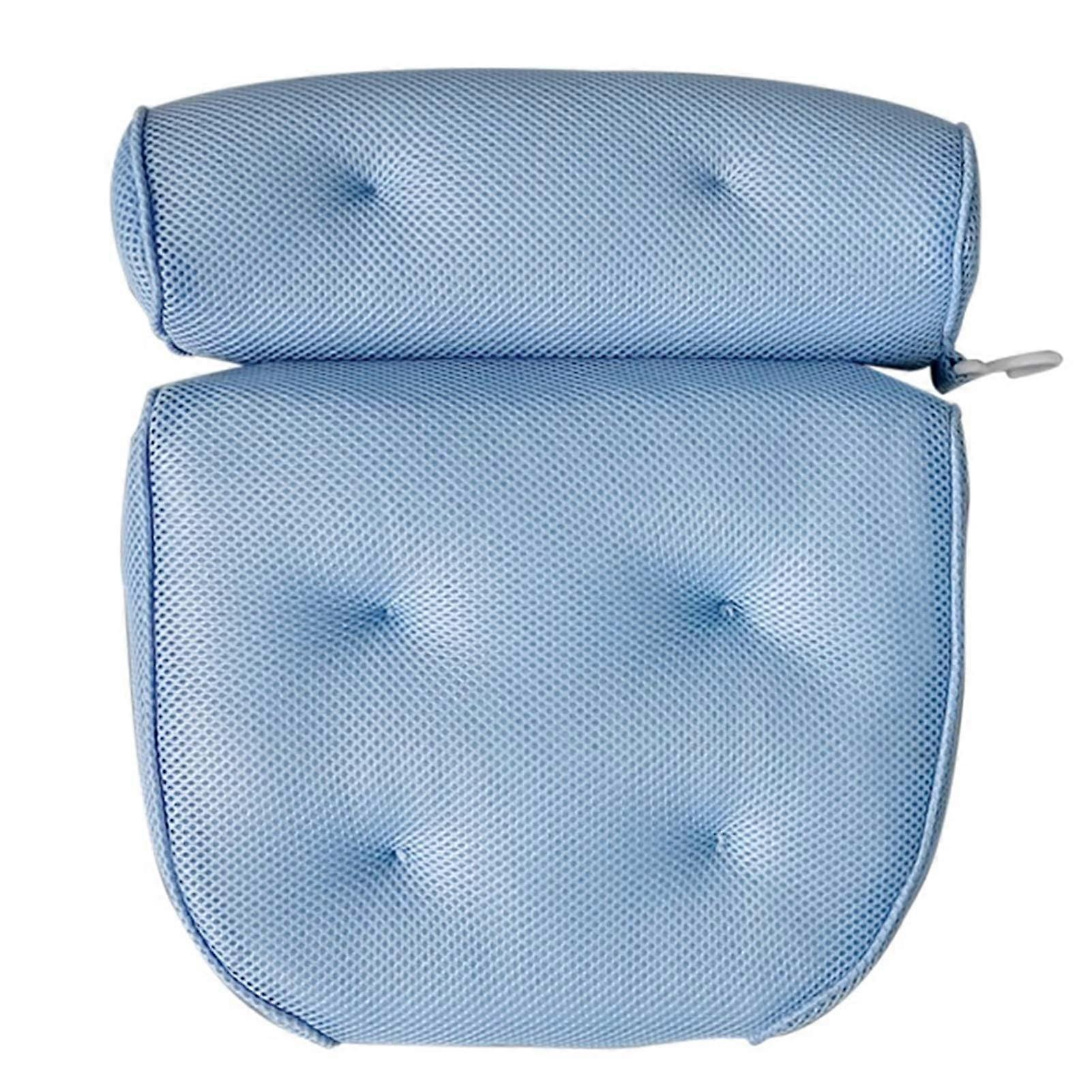 Bath Pillow with Ergonomic Neck Support, 3D Breathable Fabric, Six Suction Cups, Blue