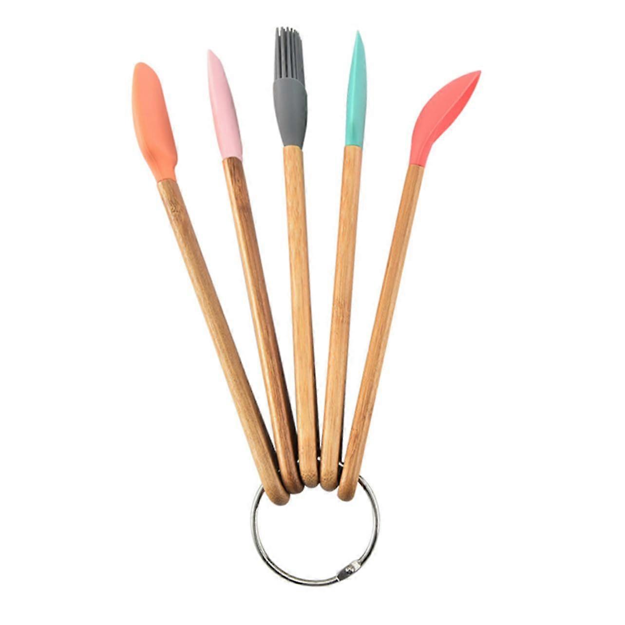 Silicone Baking Utensil Set with Ergonomic Wood Handle for Bread and Cake, 5pcs Kitchen Tools