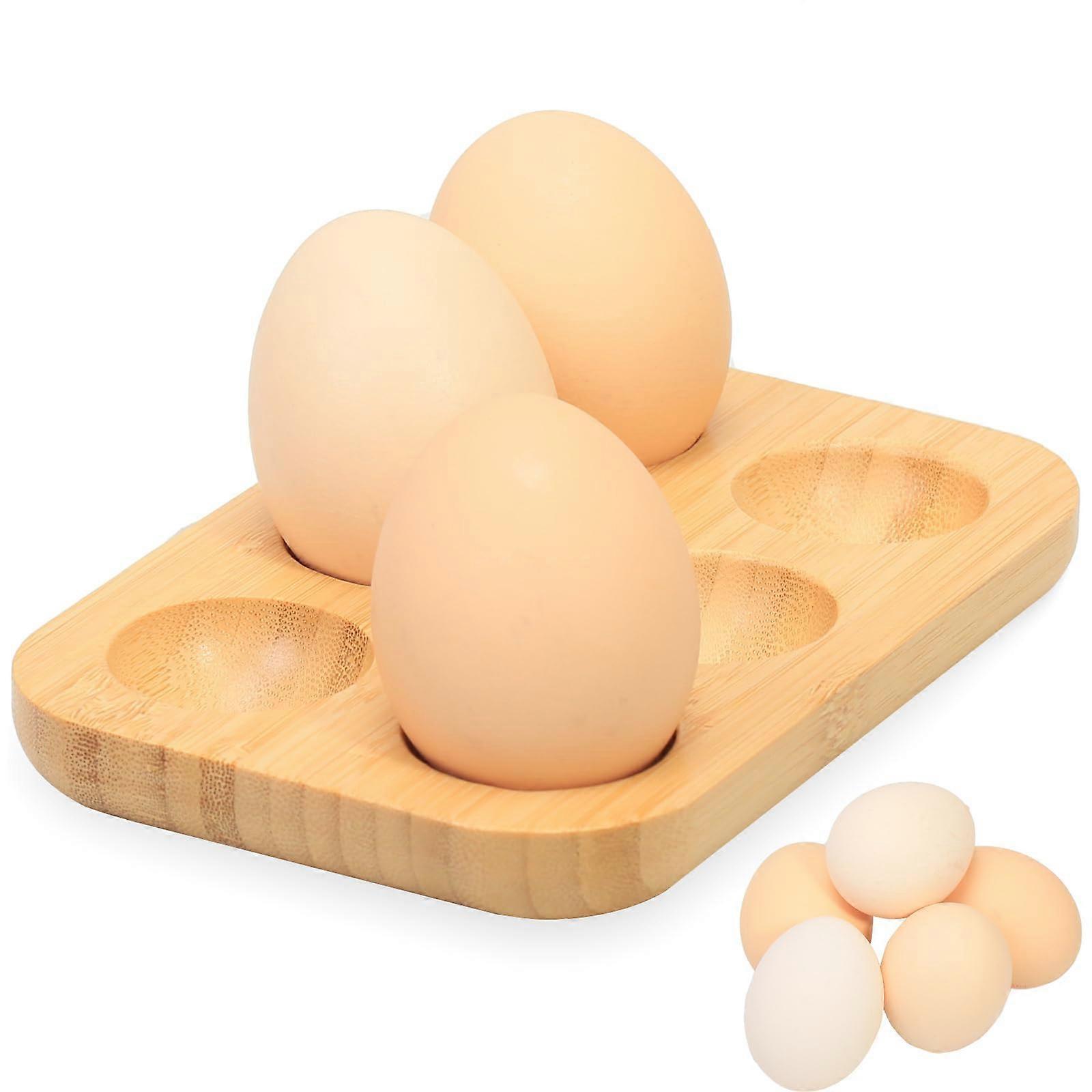 Deviled Egg Platter Bamboo Serving Tray with 6 Slots Elegant Wooden Egg Holder for Kitchen Countertop
