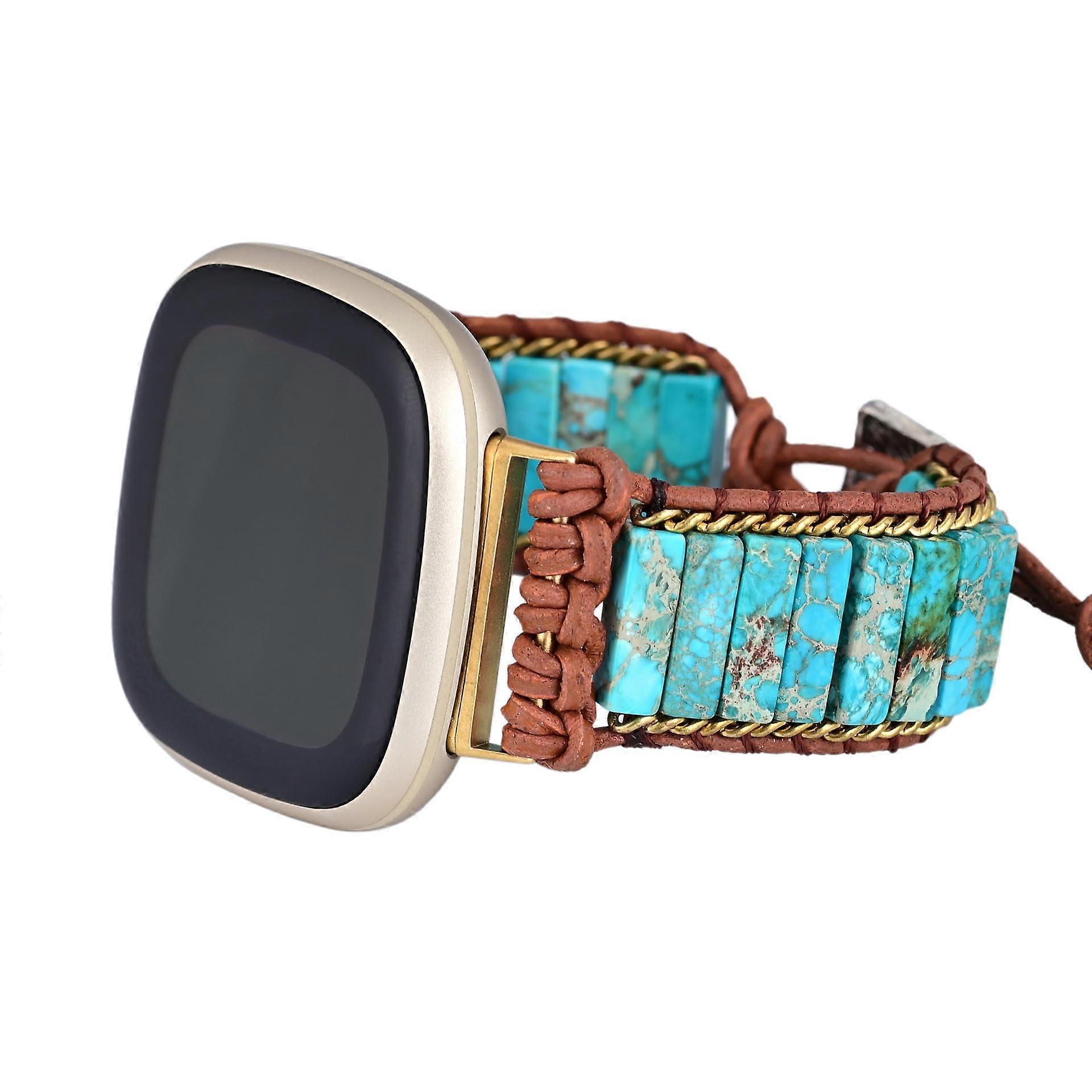 Handmade Natural Stone Beaded Boho Bracelet Strap Adjustable for Fitbit Versa 4 and Sense 2