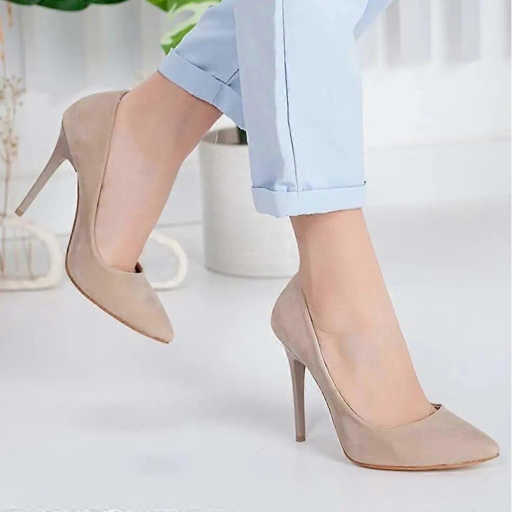 Beige Suede Round Toe Stiletto Pumps MA-021