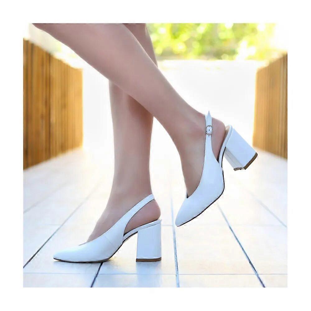 White Ankle Strap Block Heel for Women MA-028