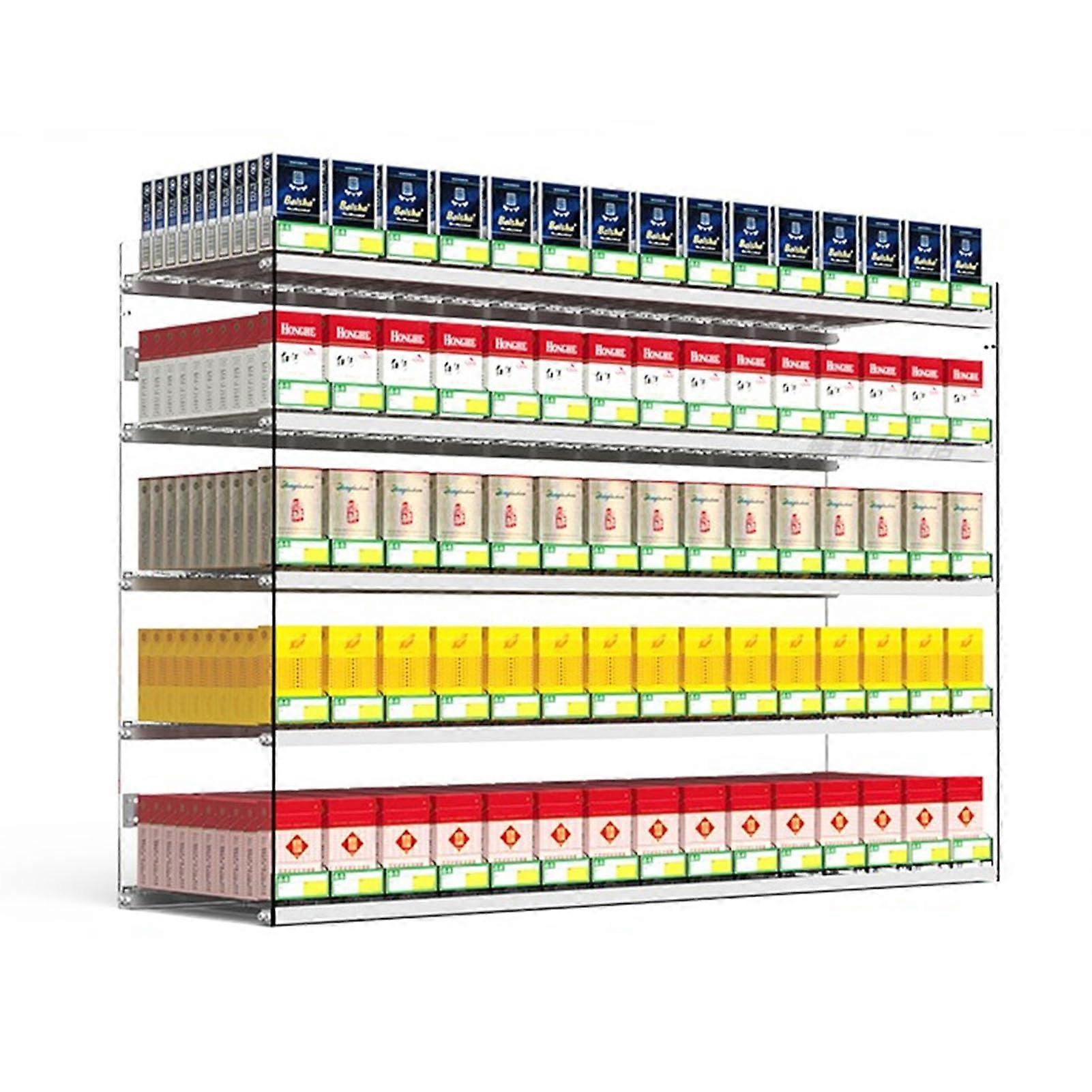 Acrylic Cigarette Display Stand with Automatic Pusher, 5 Layer 14 Column Wall Mount Organizer