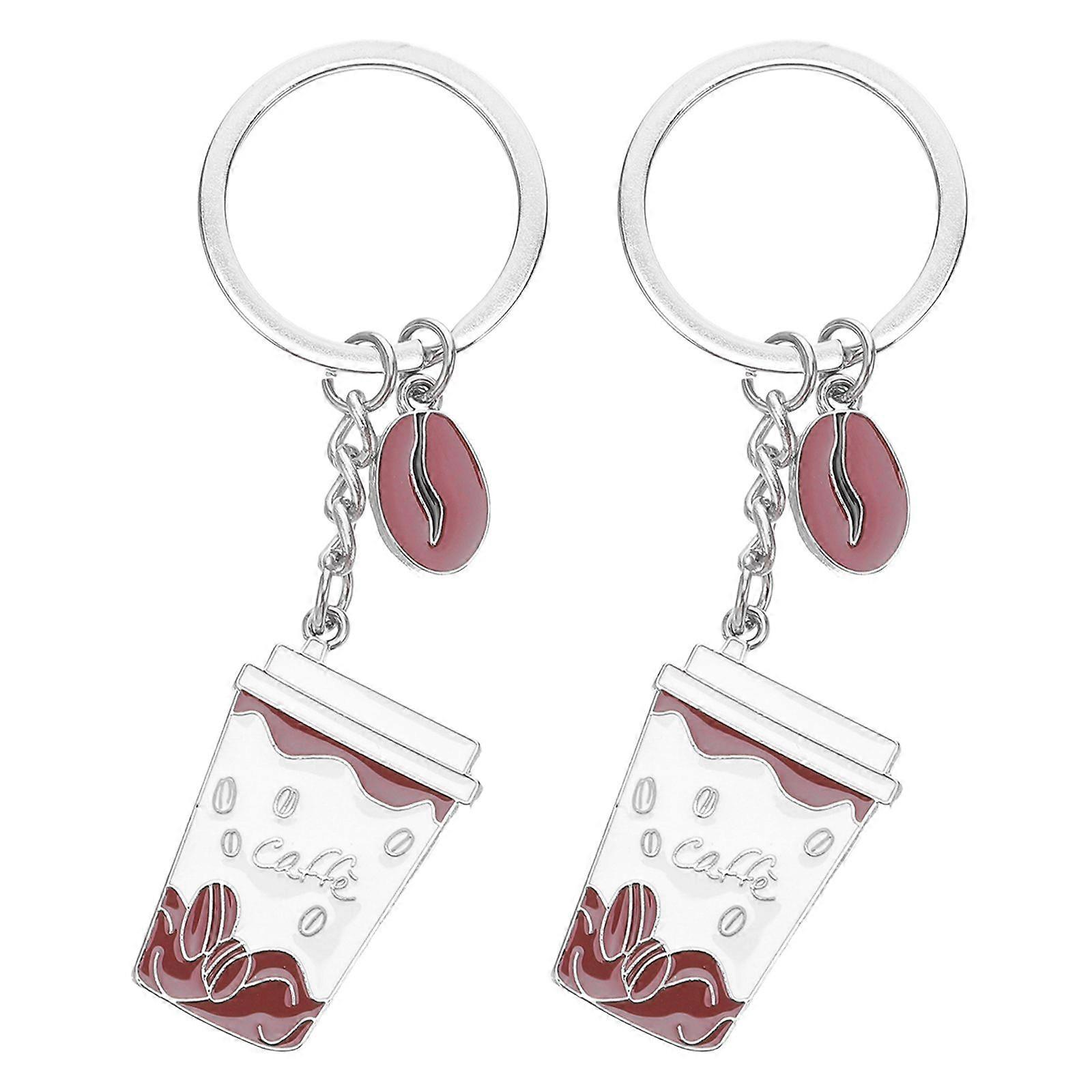2pcs Creative Coffee Cup Key Chains Exquisite Hanging Pendant Key Ring