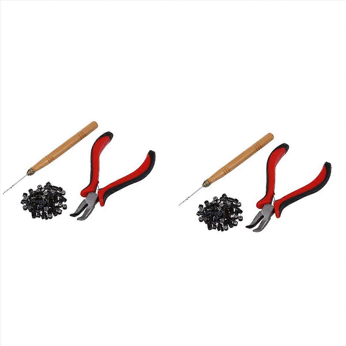 2X Hair Extension Plier Hook Tool Kit + Micro-Link Beads