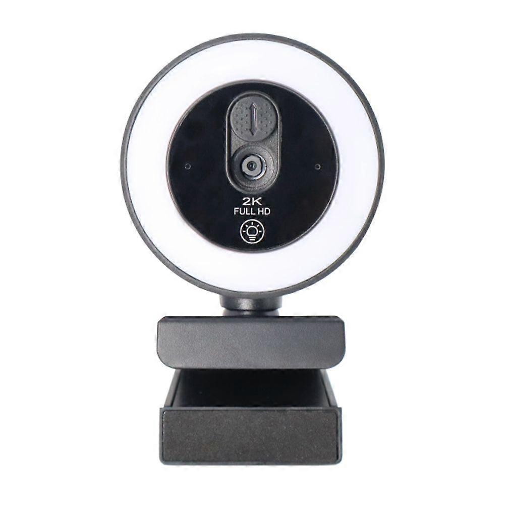 Webcam 2K avec éclairage d'appoint, caméra USB autofocus 2K avec microphone, webcam rotative pour le streaming et la visioconférence
