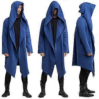 Cardigan For Men Trench Coat Hooded Long Cloak Coat Open Front Cardigan Blue