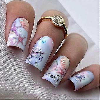 Paznokcie z teksturą 3D, muszle, 24 szt., sztuczne paznokcie, pełne pokrycie akrylowe na paznokciach, manicure, zdobienie paznokci