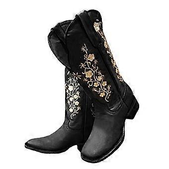 Dames Cowboy Cowgirl Laarzen Moderne Western Geborduurde Brede Kalf Vierkante Neus Cowboylaars Voor Vrouwen New-YuJia