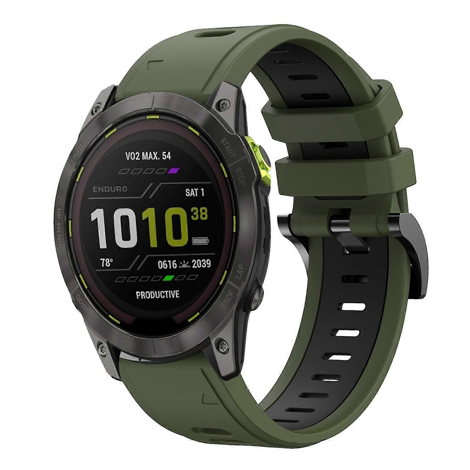 For Garmin Enduro 3 Two-tone Sport Silicone Wristband 26mm Dark Green / Black