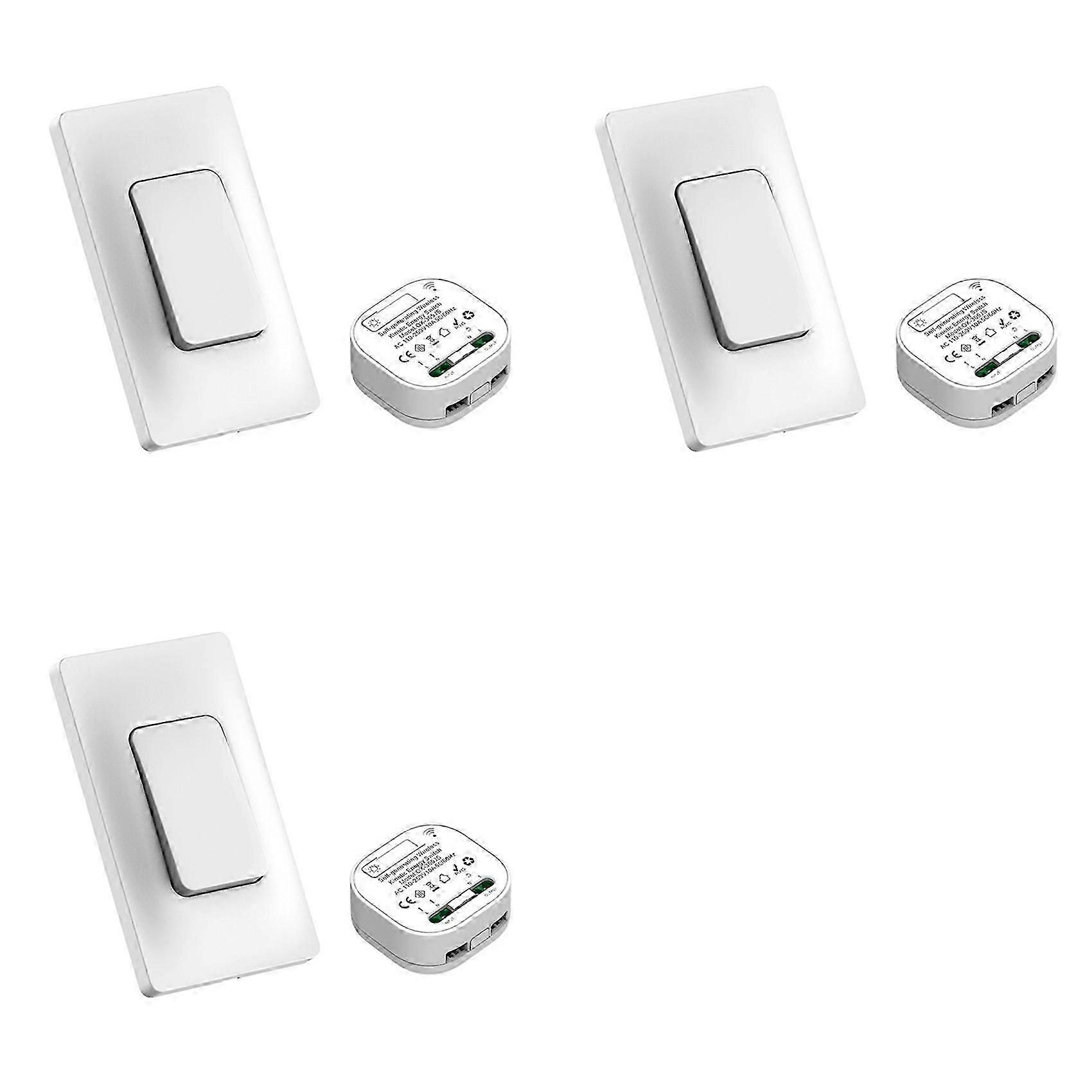 3X Self Powered Wireless Light Switch and Receiver Kit Remote Control Wall Switch Lighting Fixtures