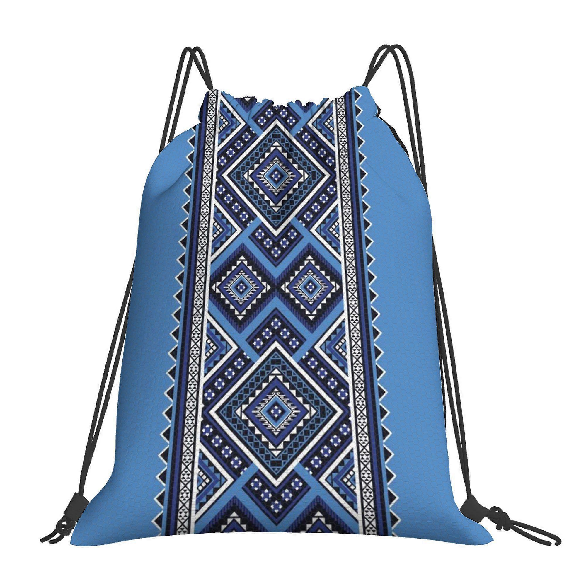 Lightweight Reusable Softshell Travel Backpack with Textile Patterns & Multicolor Drawstring Closure - Portable Storage -Cqazw