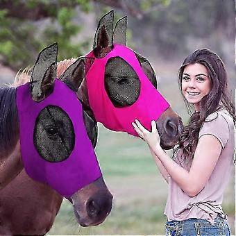 2-Pack Elastic Horse Fly Mask with Ears &amp; UV Protection, Breathable Face Cover for Horses (Purple/Pink)