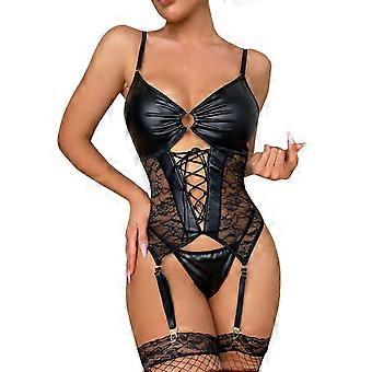 Latex Lingerie Elegant Corset Leather Look Wet Look XXL Black